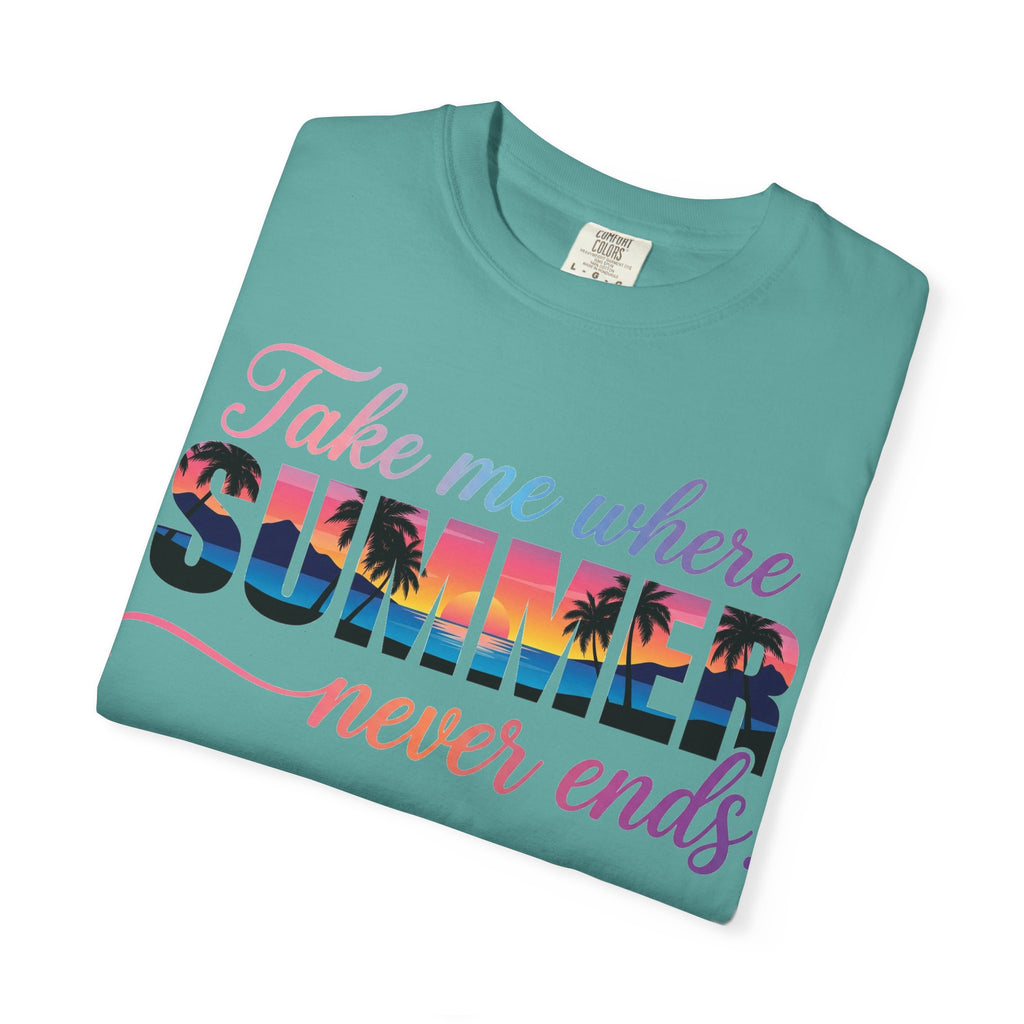 Take Me Where Summer Never Ends Shirt, Sunset Palm Tree Tee, Beach Vacation Shirt, Summer Gift