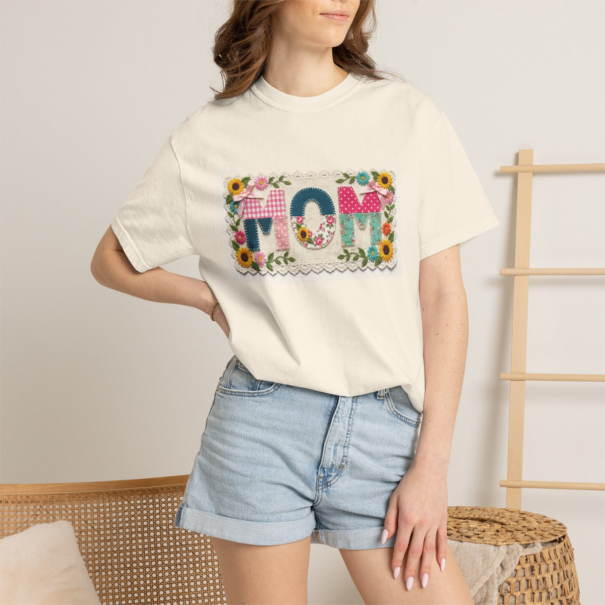 Mom Floral Applique Shirt, Faux Embroidery Sunflower MOM Tee, Mothers Day Shirt, Mom Gift