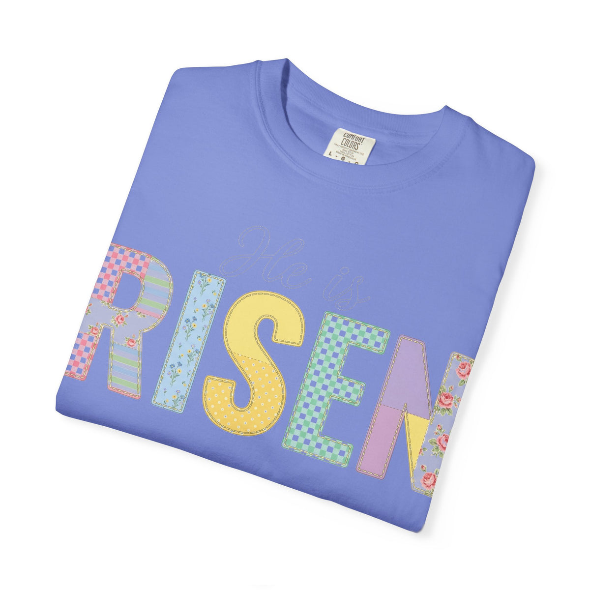 He Is Risen Patchwork Shirt, Faux Applique Easter Tee, Gingham Floral Christian Shirt, Easter Gift