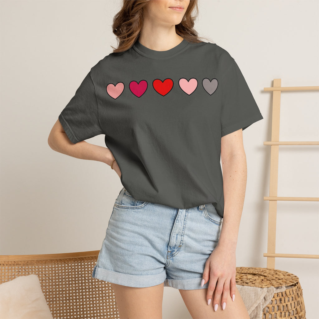 Row Of Hearts Shirt, Minimal Pink Heart Line Tee, Simple Valentine Shirt, Galentines Gift