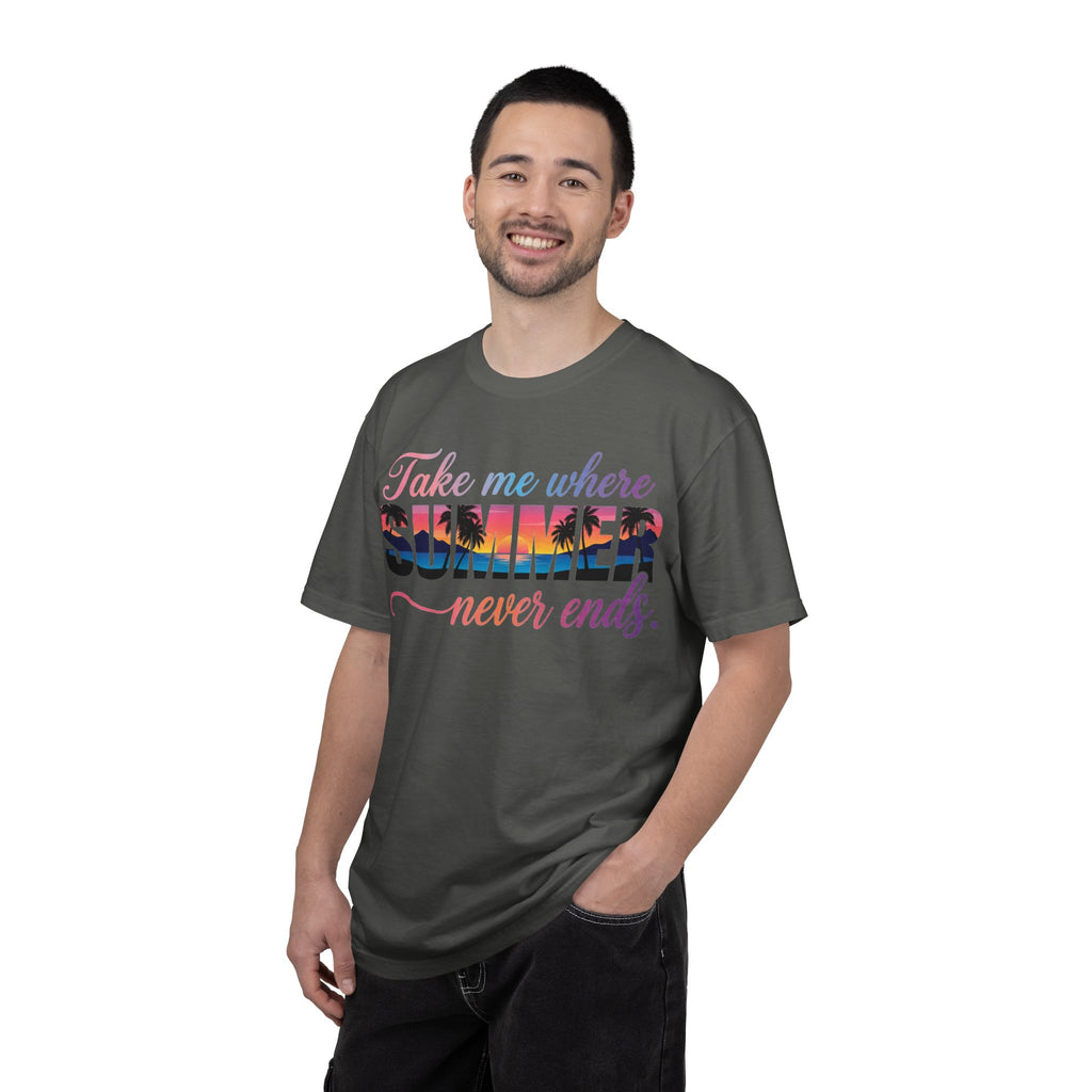 Take Me Where Summer Never Ends Shirt, Sunset Palm Tree Tee, Beach Vacation Shirt, Summer Gift