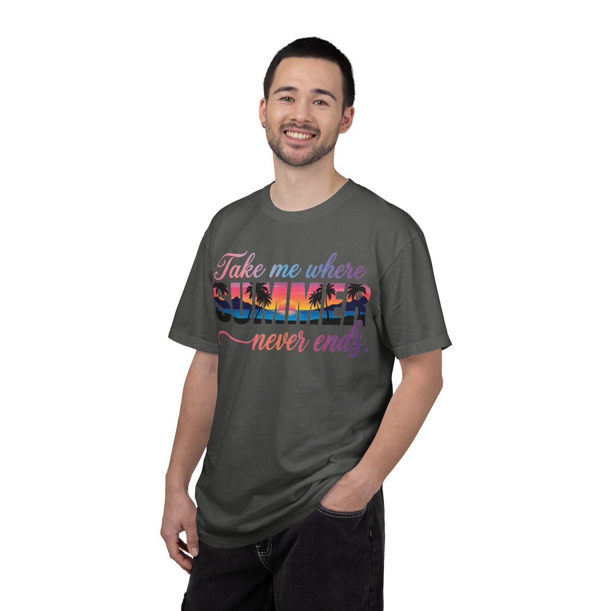 Take Me Where Summer Never Ends Shirt, Sunset Palm Tree Tee, Beach Vacation Shirt, Summer Gift