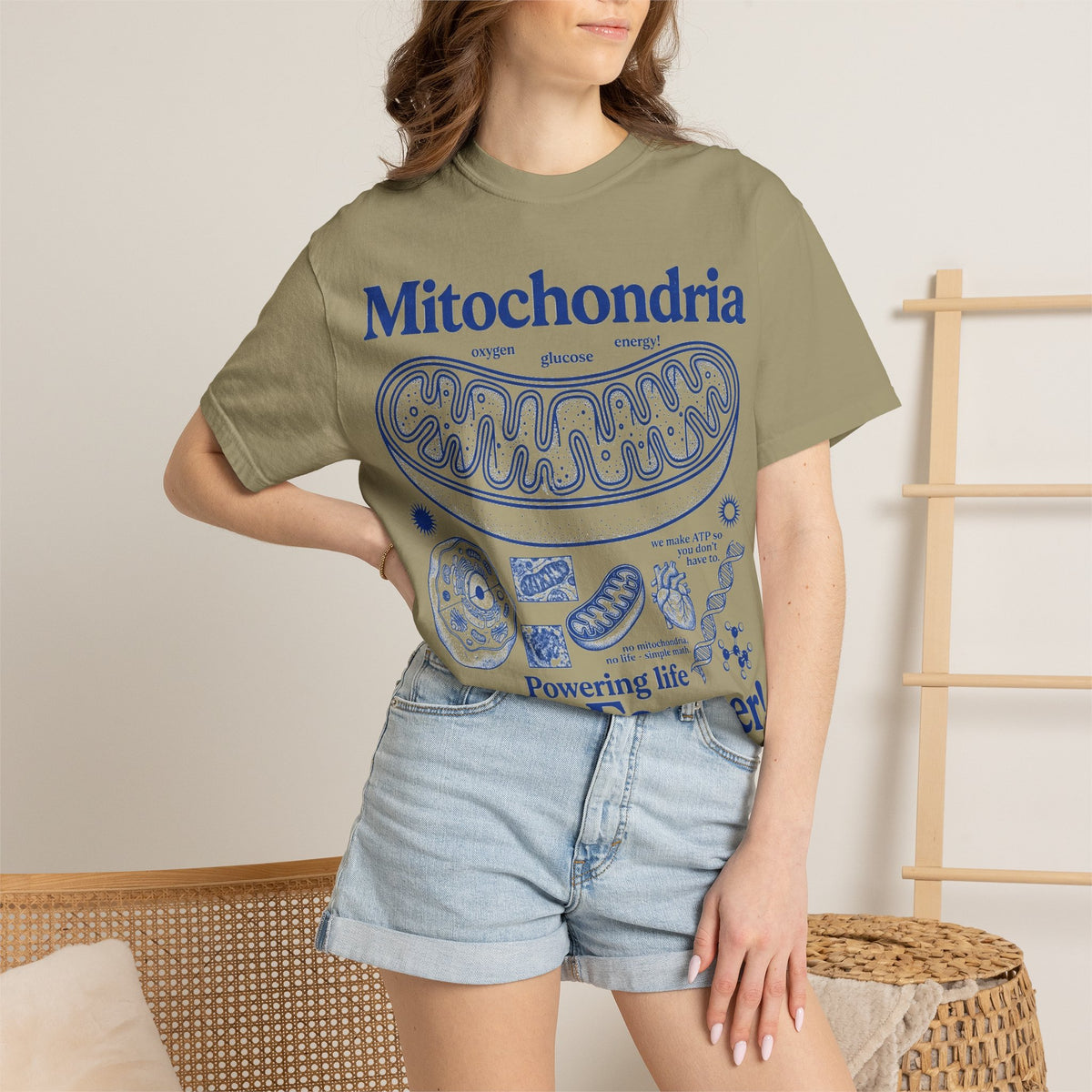 Mitochondria Powering Life Since Forever Tall Shirt, Retro Biology Poster Tee, Science Teacher Shirt, Nerd Gift