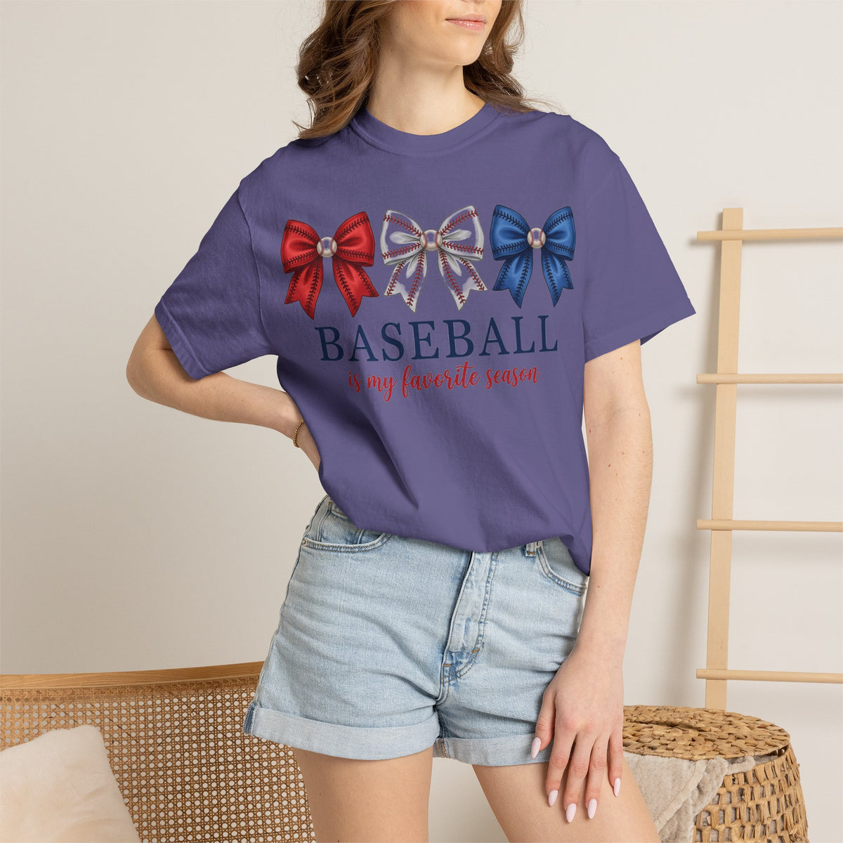 Baseball Is My Favorite Season Tee, Small Bow Trio Baseball Shirt, Coquette Sports Mom Shirt, Game Day Gift