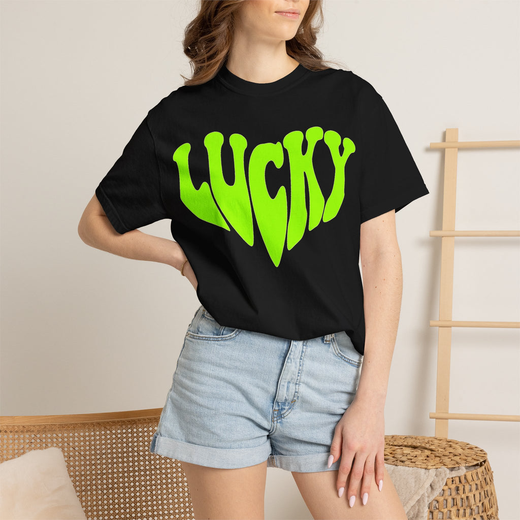 Lucky Melting Letters Shirt, Neon Green Trippy Tee, Psychedelic St Patricks Shirt, Festival Gift