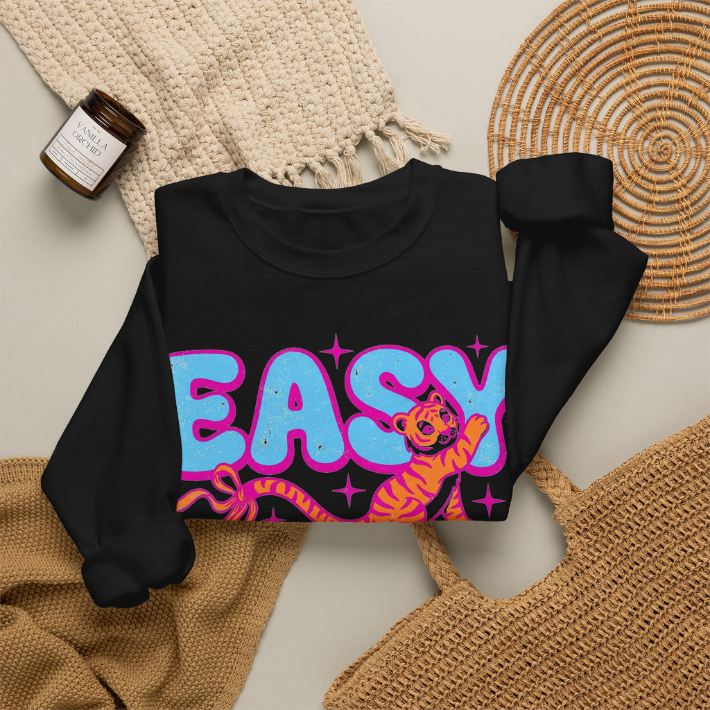 Easy Tiger Sweatshirt, Y2K Bubble Letters Tiger Sweatshirt, Retro Pink Blue Graphic Sweatshirt, Funny Sassy Gift, 2000s Aesthetic Sweatshirt