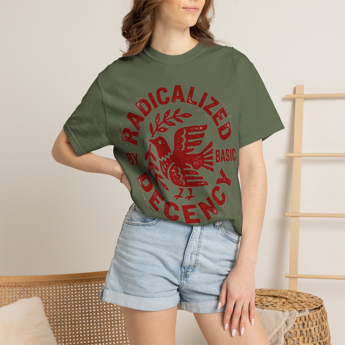 Radicalized By Basic Decency Shirt, Folk Art Dove Stamp Tee, Kindness Activist Shirt, Protest Gift