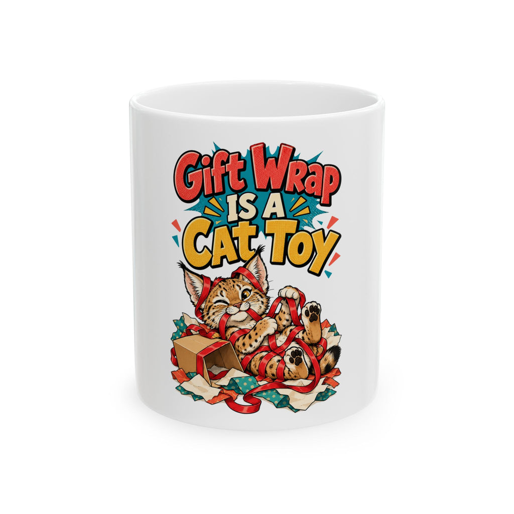 Gift Wrap Is A Cat Toy Mug, Funny Cat Mom Or Dad Christmas Gift, Secret Santa Stocking Stuffer, 11oz 15oz Coffee Mug