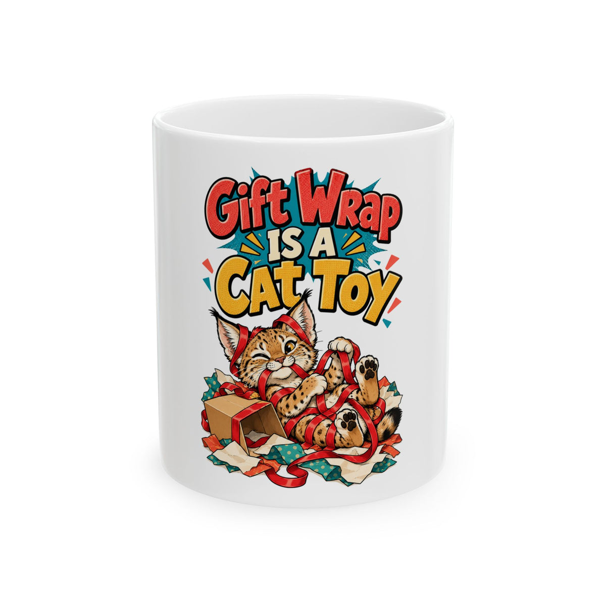 Gift Wrap Is A Cat Toy Mug, Funny Cat Mom Or Dad Christmas Gift, Secret Santa Stocking Stuffer, 11oz 15oz Coffee Mug