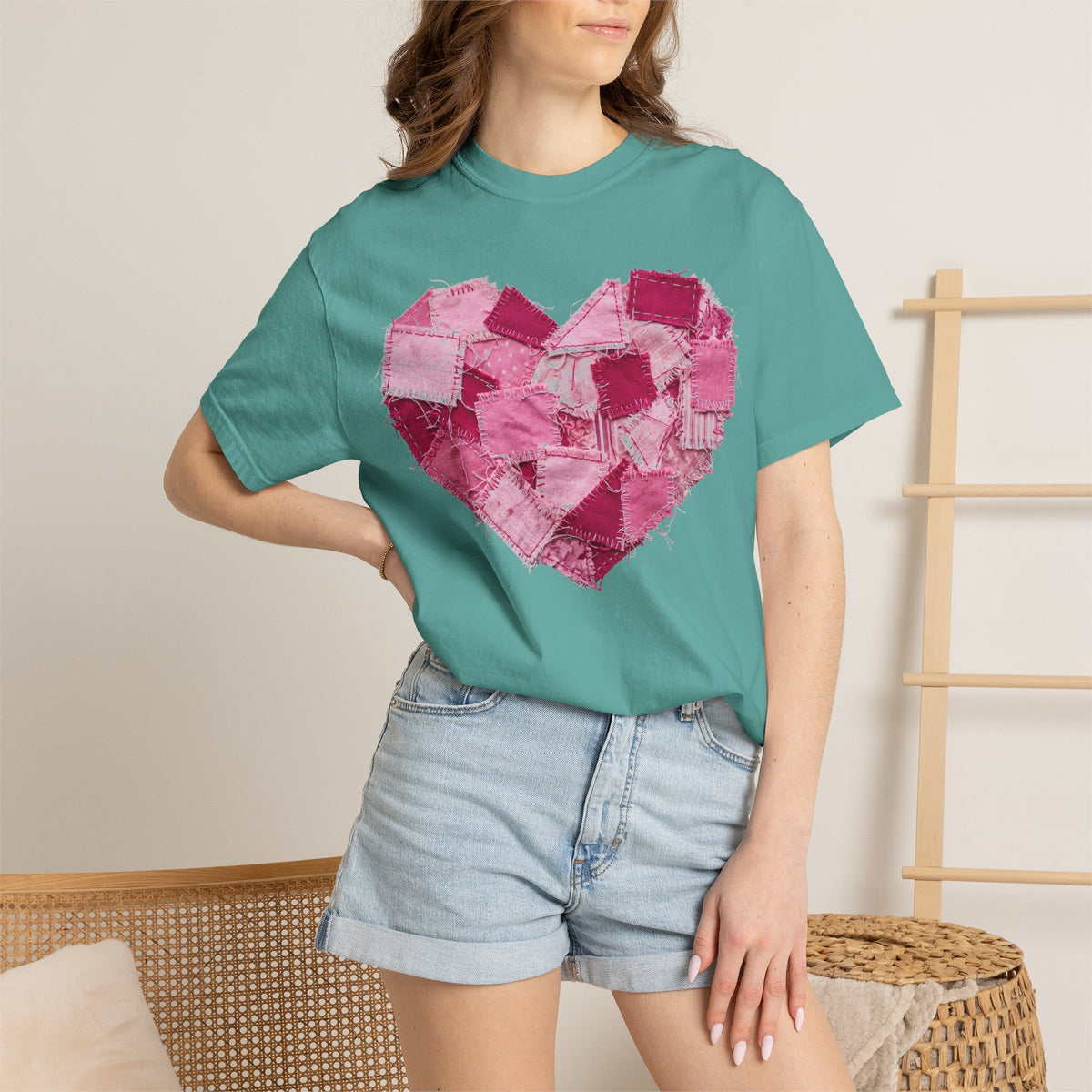 Scrappy Patchwork Heart Shirt, Frayed Quilt Valentine Tee, Cottagecore Heart Shirt, Quilter Gift