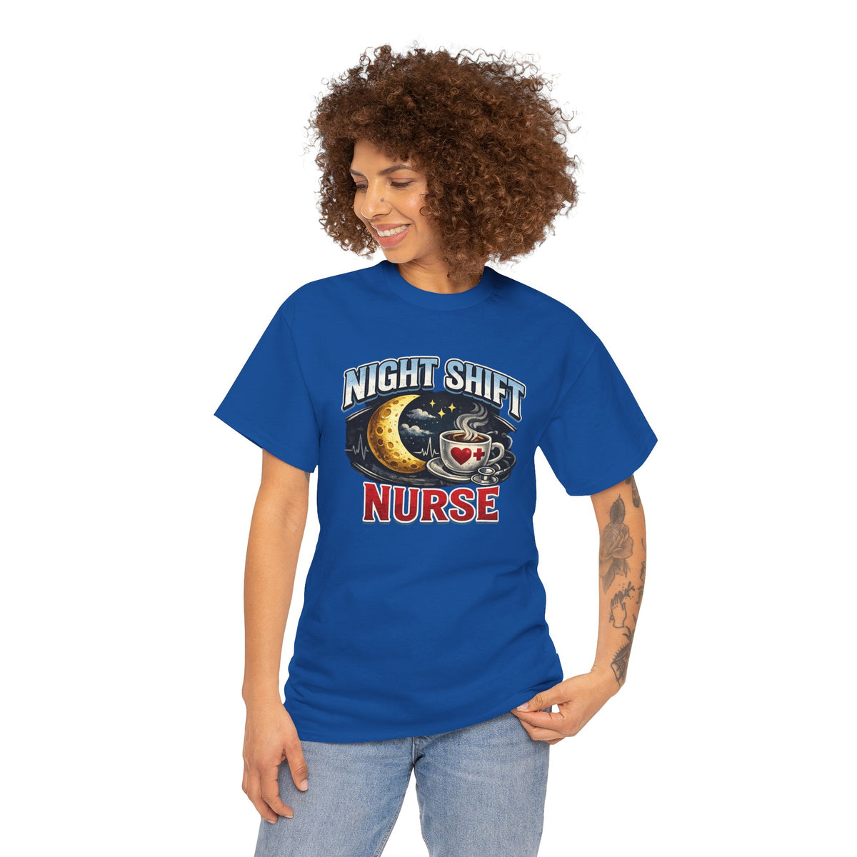 Night Shift Nurse T‑Shirt - Cute Moon & Coffee Graphic Tee for Nurses