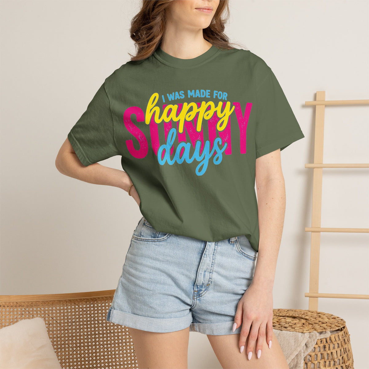 I Was Made For Happy Sunny Days Shirt, Retro Summer Typography Tee, Bright Beach Shirt, Summer Gift