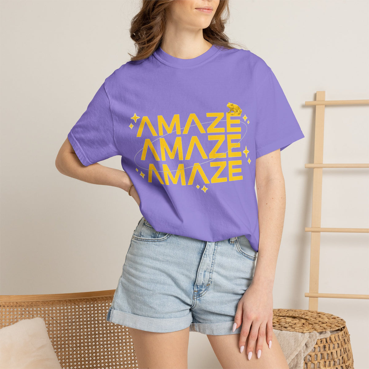 Amaze Amaze Amaze Shirt, Retro Stacked Type Tee, Tiny Frog Graphic Shirt, Funny Minimal Gift