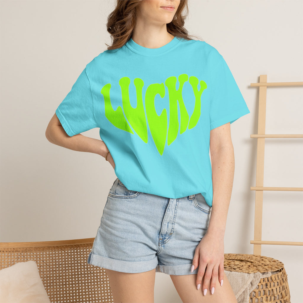 Lucky Melting Letters Shirt, Neon Green Trippy Tee, Psychedelic St Patricks Shirt, Festival Gift