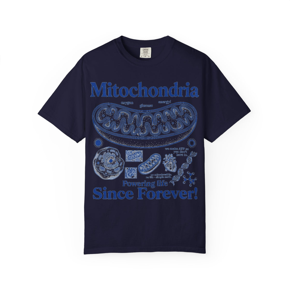 Mitochondria Powering Life Since Forever Tall Shirt, Retro Biology Poster Tee, Science Teacher Shirt, Nerd Gift