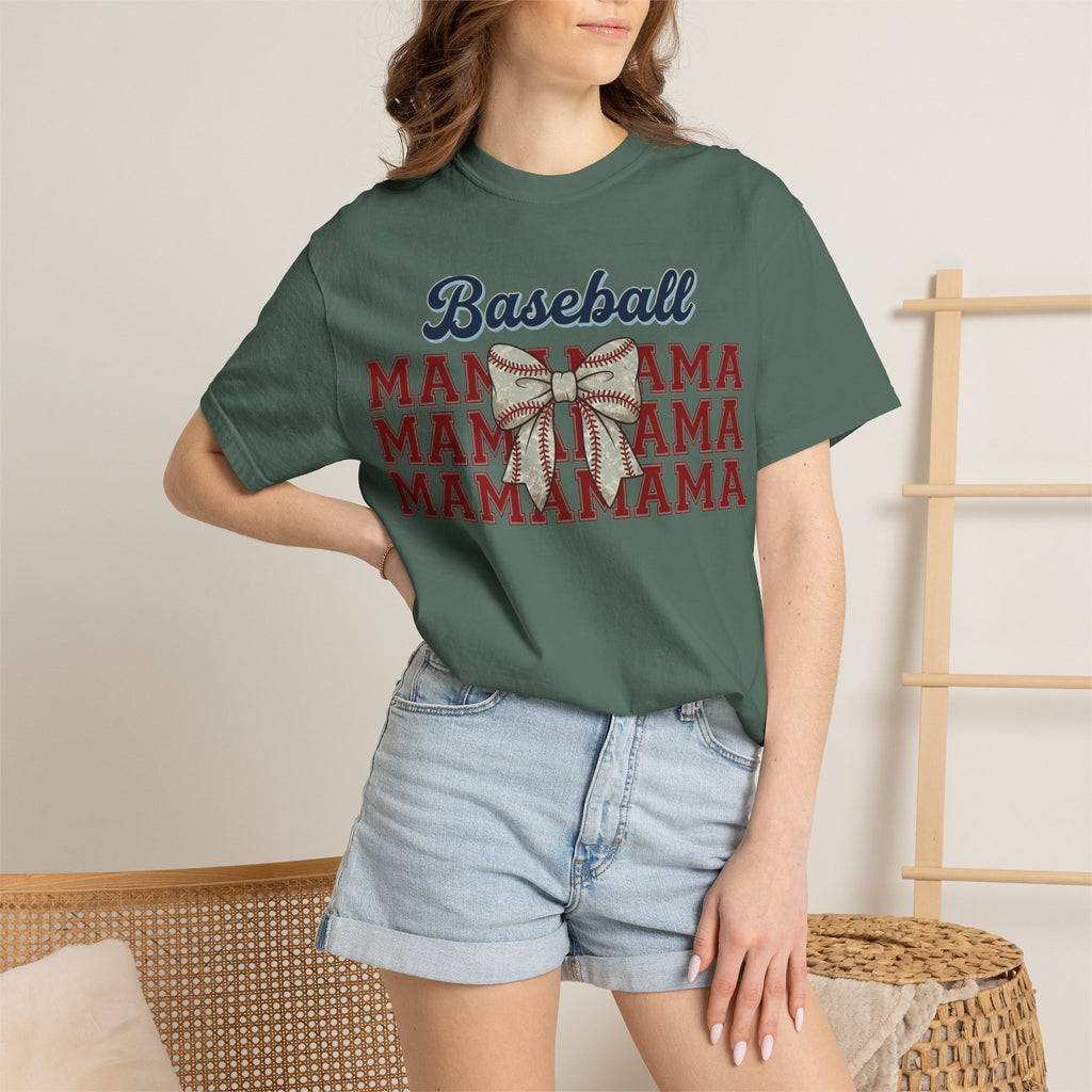 Baseball Mama Shirt, Stacked Varsity Mama Tee, Baseball Bow Mom Shirt, Game Day Baseball Mom Gift