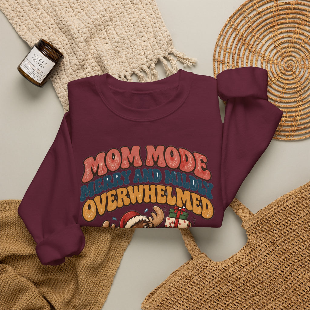 Funny Mom Gift Mom Mode Merry And Mildly Overwhelmed Ornament Mug Sweatshirt Christmas Gift for Mom Wife Tired Mama Moose
