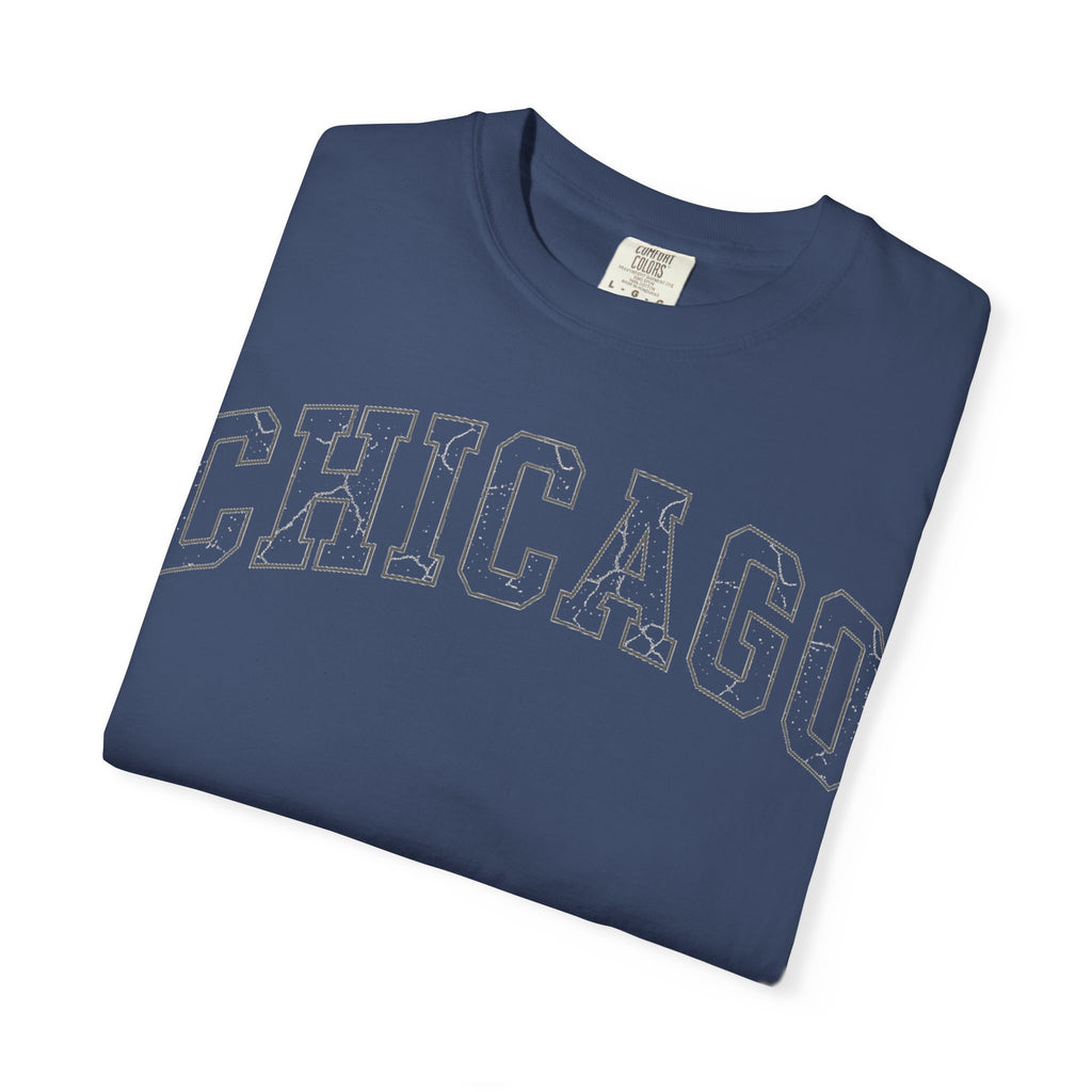 Chicago Outline Varsity Shirt, Minimal Distressed Chicago Tee, Windy City Shirt, Chicago Gift
