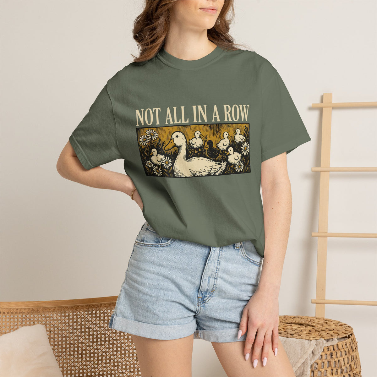 Not All In A Row Gold Panel Shirt, Woodcut Duck Family Tee, Folk Art Duck Shirt, Funny Gift
