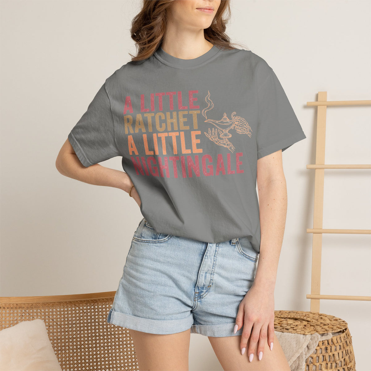 A Little Ratchet A Little Nightingale Shirt, Funny Nurse Shirt, Skeleton Hand Lamp Nurse Tee, Sarcastic RN Gift