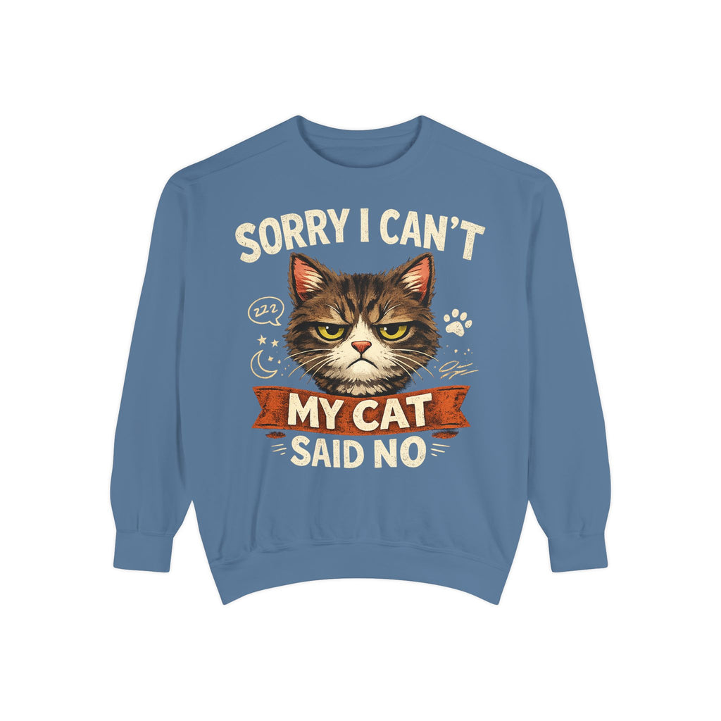 Sorry I Can't My Cat Said No Sweatshirt — Funny Cat Lover Pullover