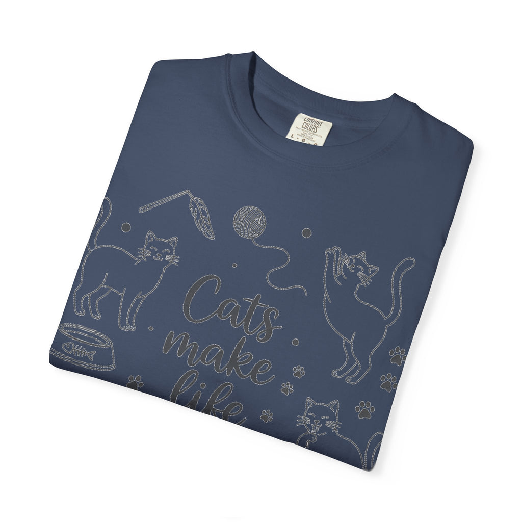 Cats Make Life Better Tall Shirt, Line Art Cat Collage Tee, Cat Lover Shirt, Cat Mom Gift