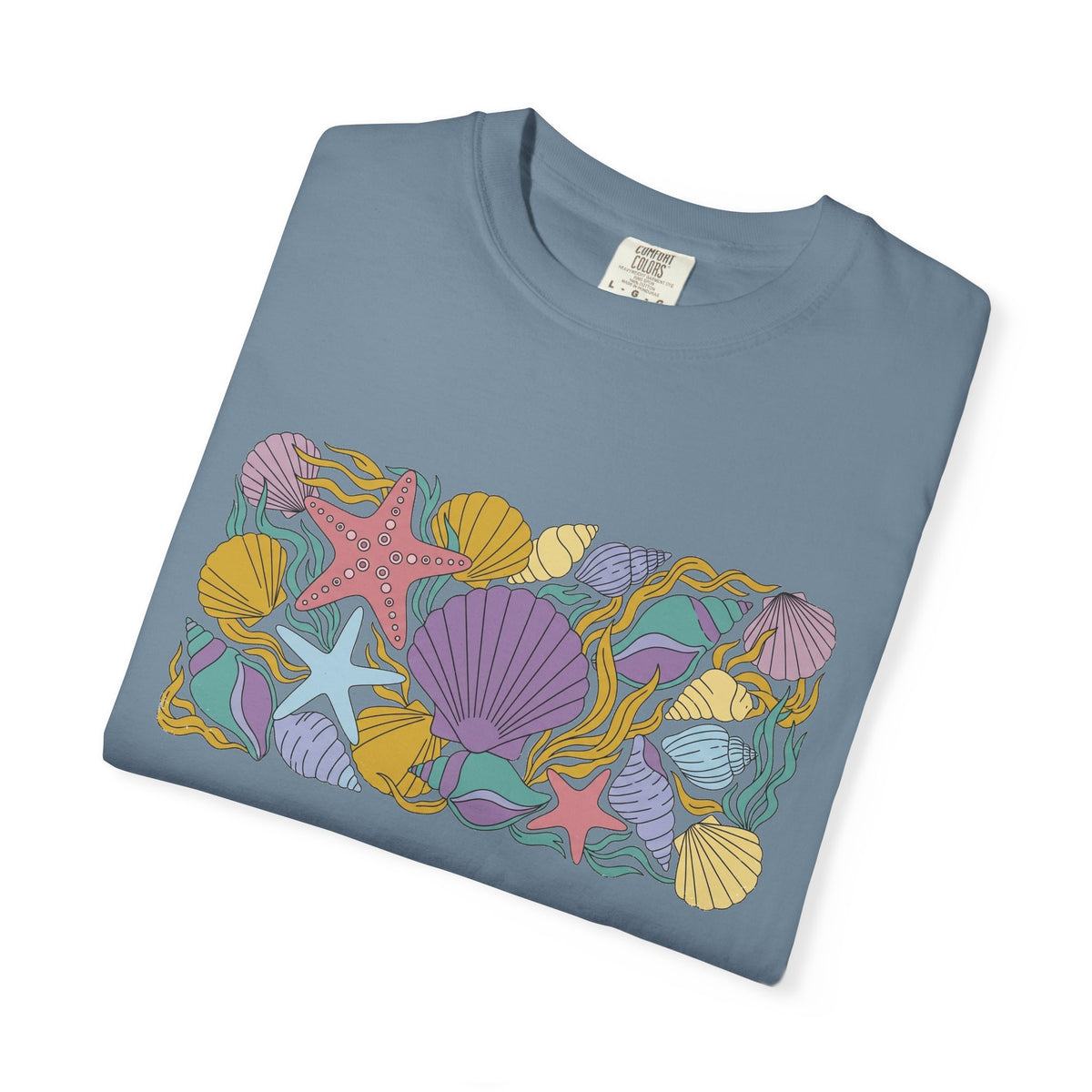 Seashell Starfish Shirt, Pastel Beach Shell Collage Tee, Coastal Summer Shirt, Beach Lover Gift