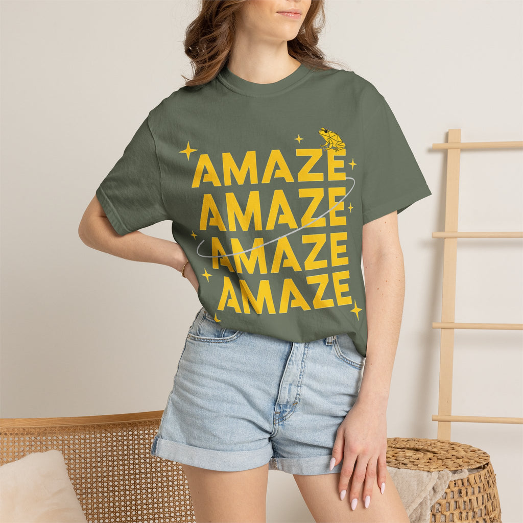 Amaze Amaze Amaze Amaze Shirt, Four Line Retro Type Tee, Frog Sparkle Graphic Shirt, Trendy Gift