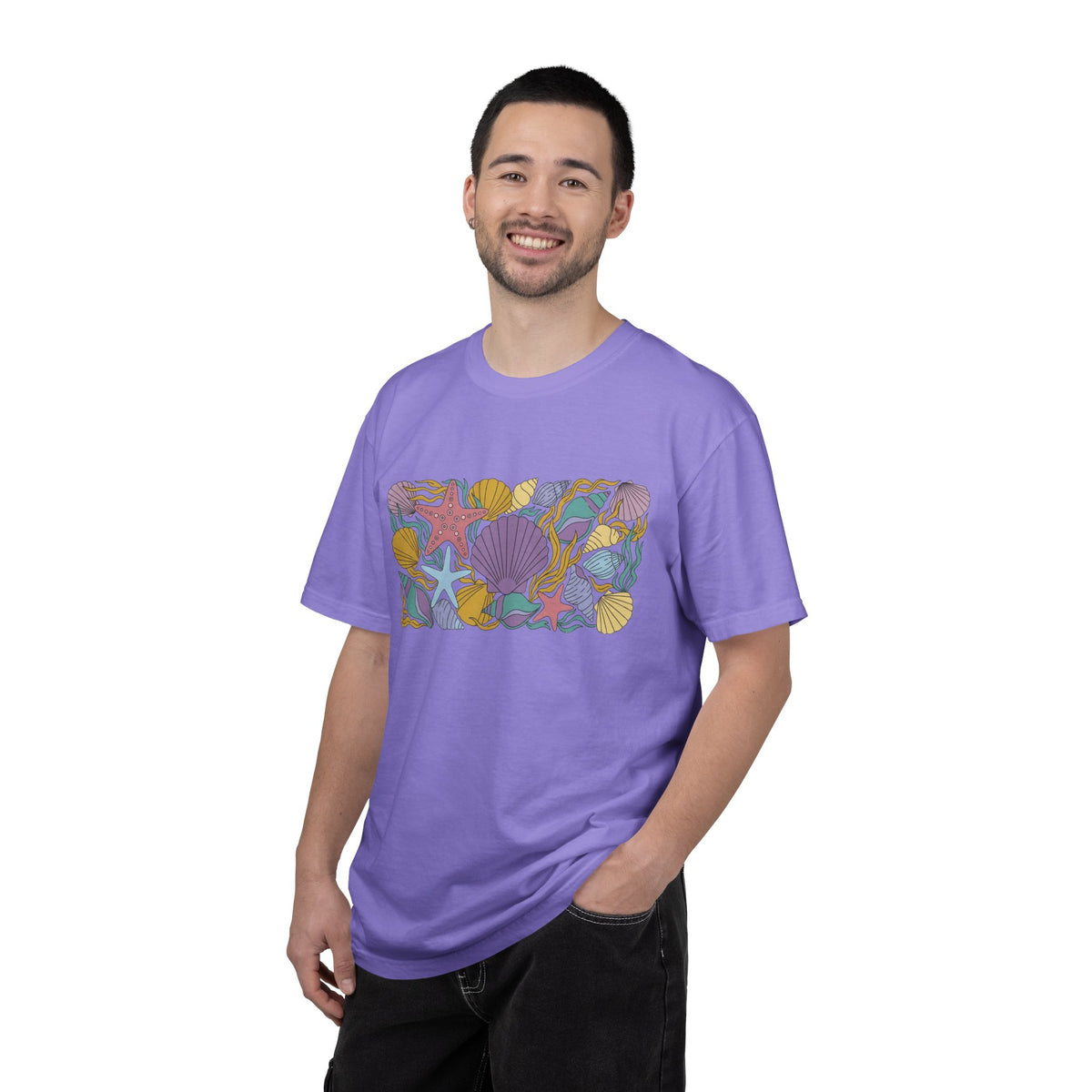 Seashell Starfish Shirt, Pastel Beach Shell Collage Tee, Coastal Summer Shirt, Beach Lover Gift
