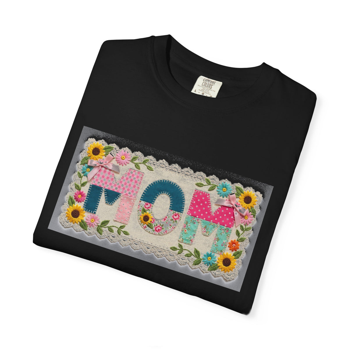 Mom Floral Applique Shirt, Faux Embroidery Sunflower MOM Tee, Mothers Day Shirt, Mom Gift