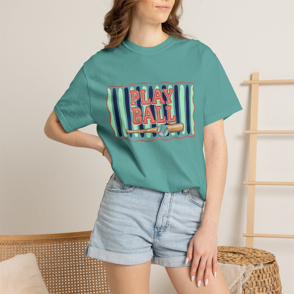 Play Ball Shirt, Painted Stripe Baseball Tee, Vintage Baseball Mom Shirt, Game Day Gift
