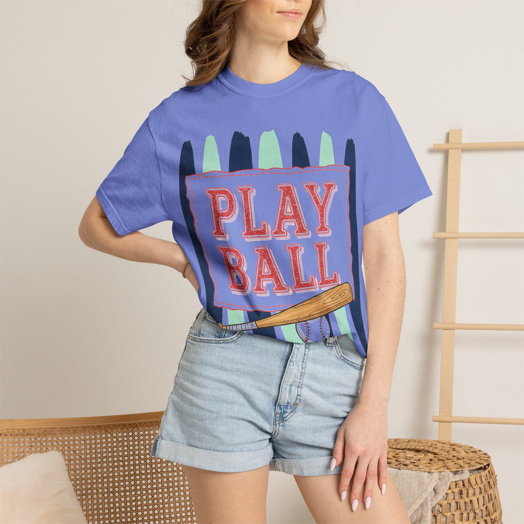 Play Ball Tall Stripe Shirt, Painted Baseball Panel Tee, Game Day Baseball Shirt, Sports Mom Gift