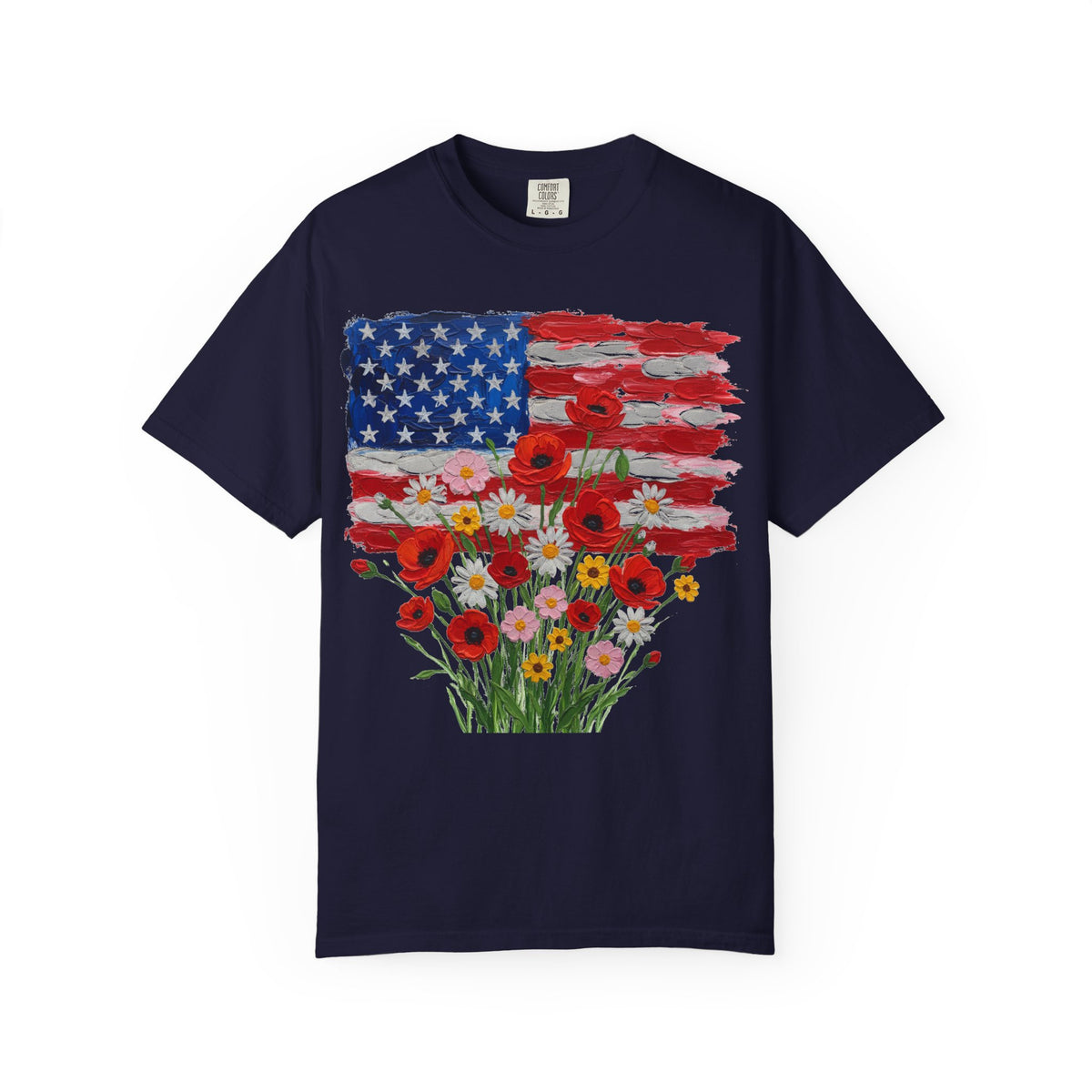 American Flag Poppy Bouquet Shirt, Impasto Patriotic Floral Tee, Memorial Day Shirt, Veterans Gift