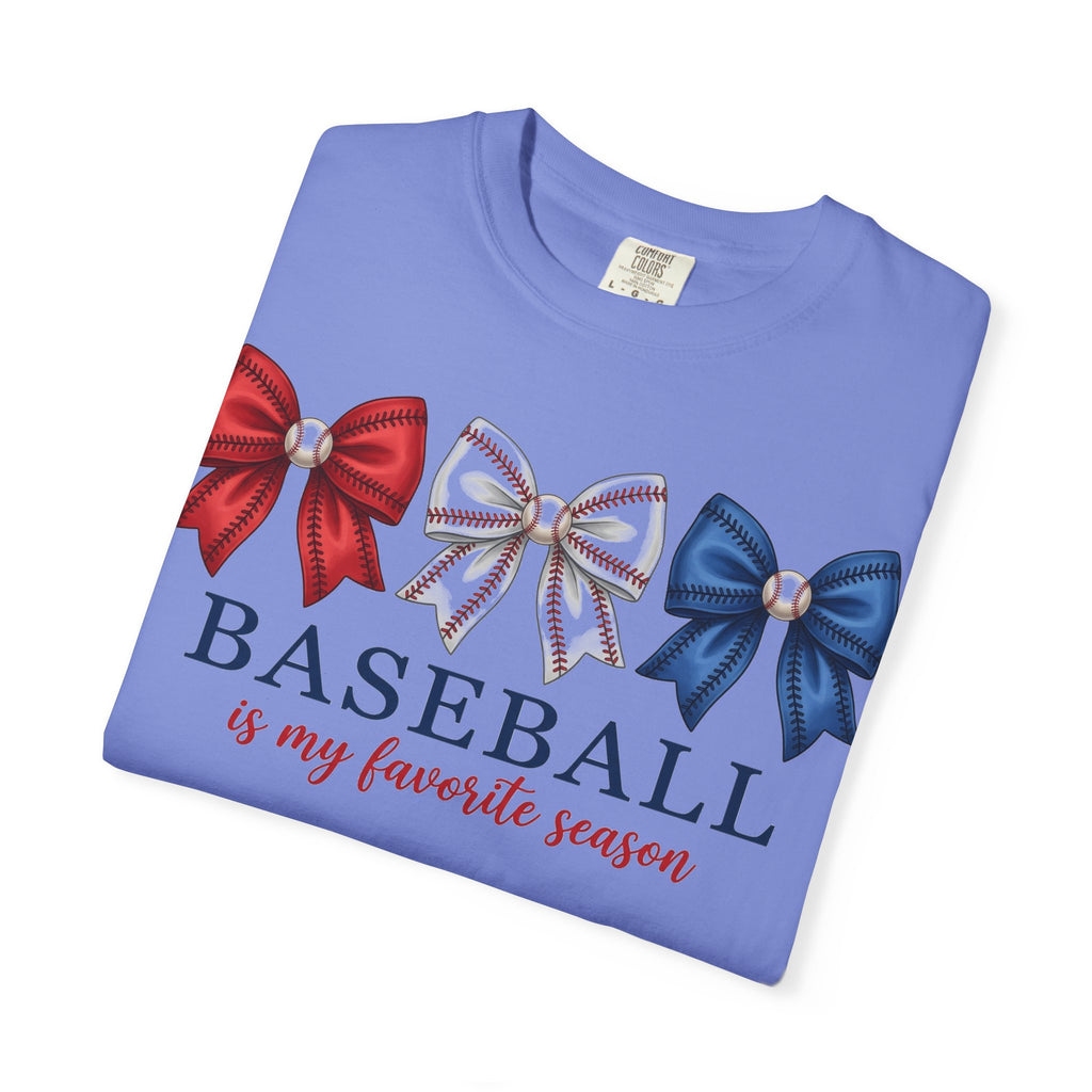 Baseball Is My Favorite Season Tee, Small Bow Trio Baseball Shirt, Coquette Sports Mom Shirt, Game Day Gift