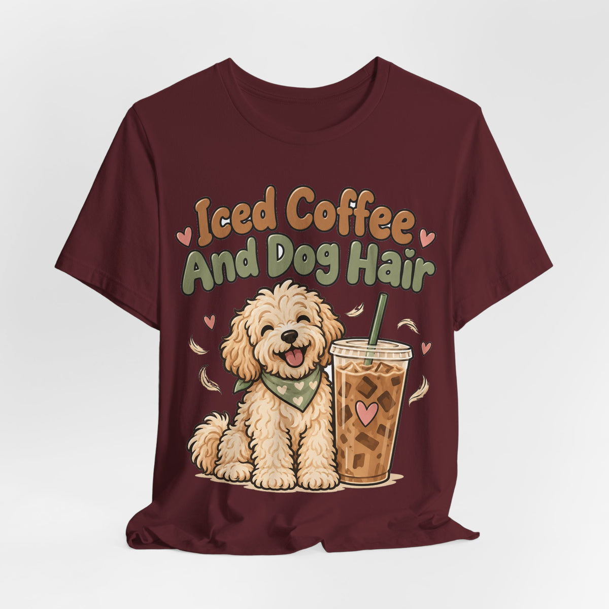 Funny Coffee Shirt Iced Coffee And Dog Hair | Cute Goldendoodle Iced Latte Shirt | Dog Mom Coffee Lover Gift