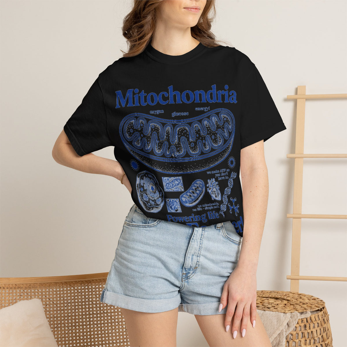 Mitochondria Powering Life Since Forever Tall Shirt, Retro Biology Poster Tee, Science Teacher Shirt, Nerd Gift