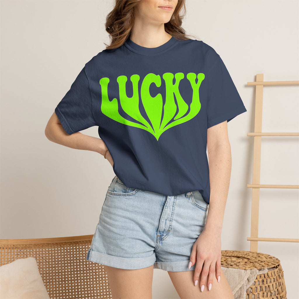 Lucky Drippy Type Shirt, Neon Green Psychedelic Tee, Retro St Patricks Day Shirt, Rave Gift
