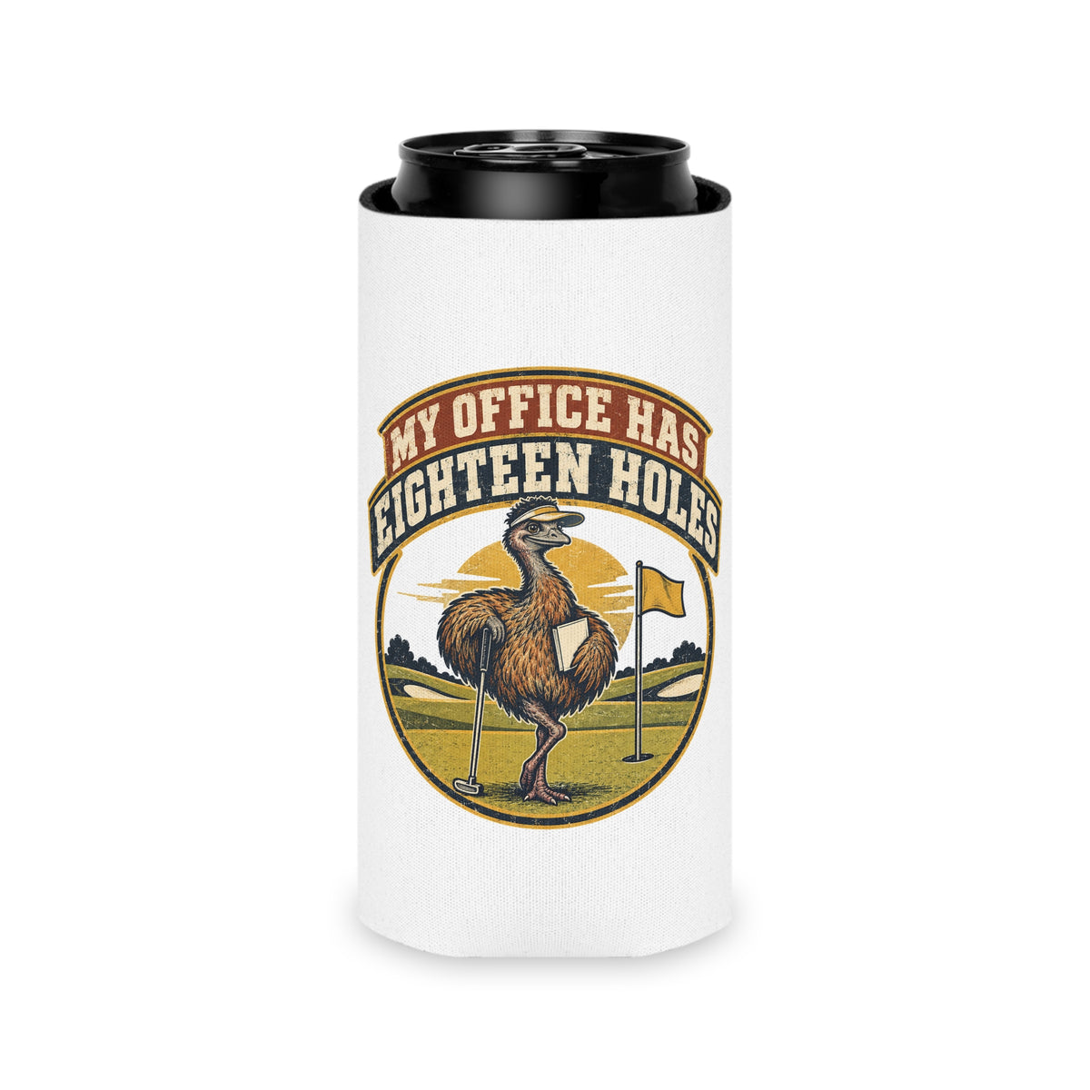 My Office Has Eighteen Holes Can Cooler, Funny Beer Can Sleeve, Retirement Gift Stocking Stuffer