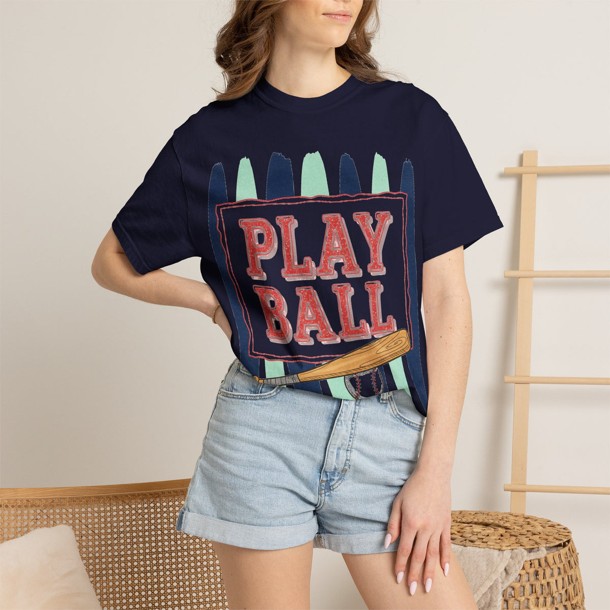 Play Ball Tall Stripe Shirt, Painted Baseball Panel Tee, Game Day Baseball Shirt, Sports Mom Gift