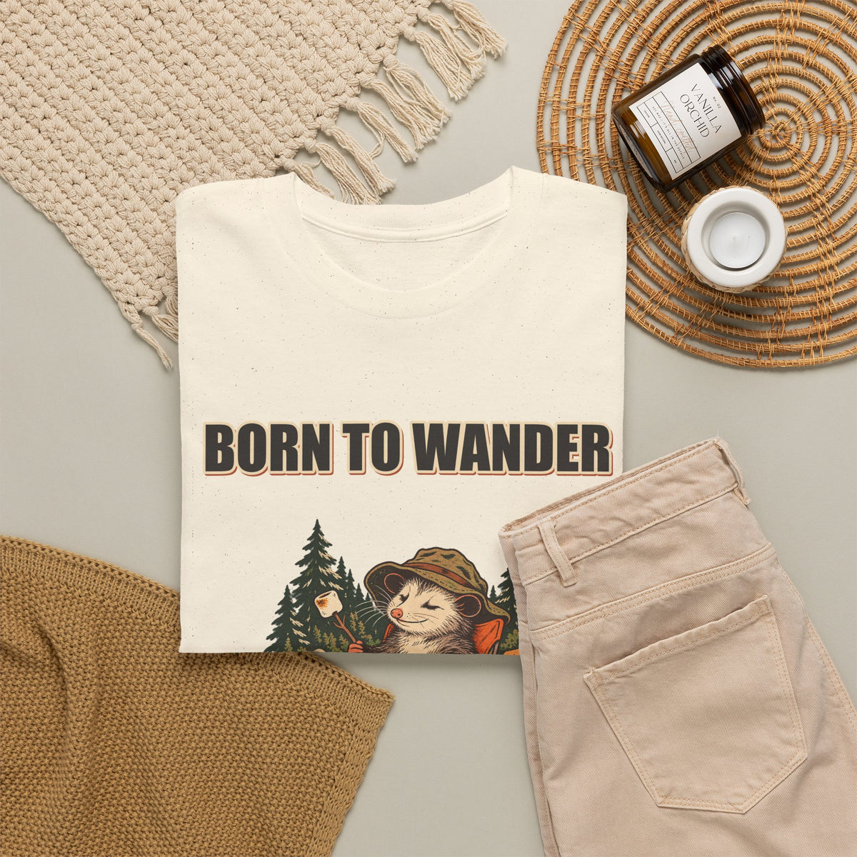 Born to Wander, Packed to Snack – Camping Opossum T-Shirt