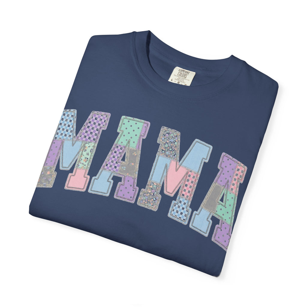 Mama Patchwork Shirt, Pastel Faux Applique Varsity Tee, Shabby Chic Mom Shirt, Mothers Day Gift