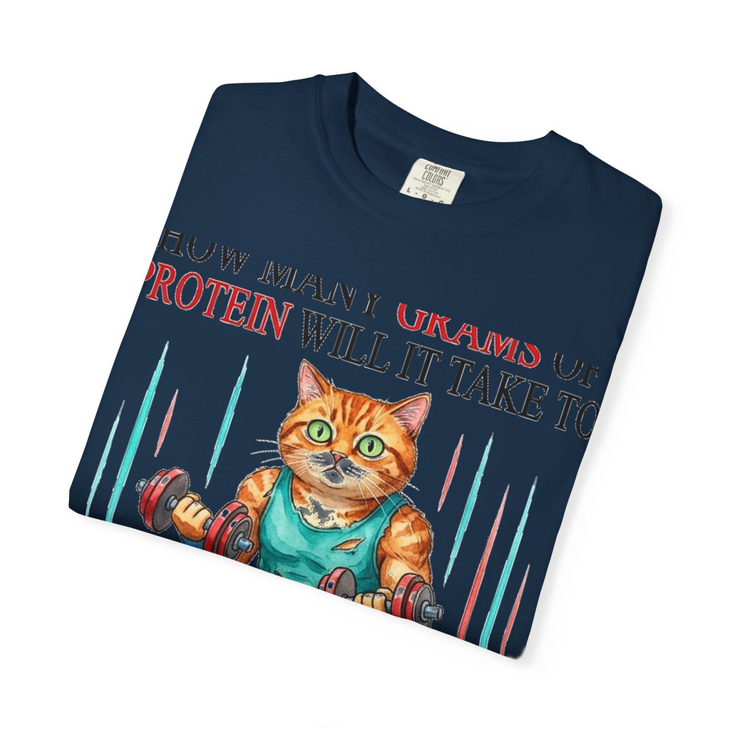 How Many Grams Of Protein Will It Take To Restore The Light In My Eyes Shirt, Funny Gym Cat Tee, Burnout Humor Shirt, Lifter Gift