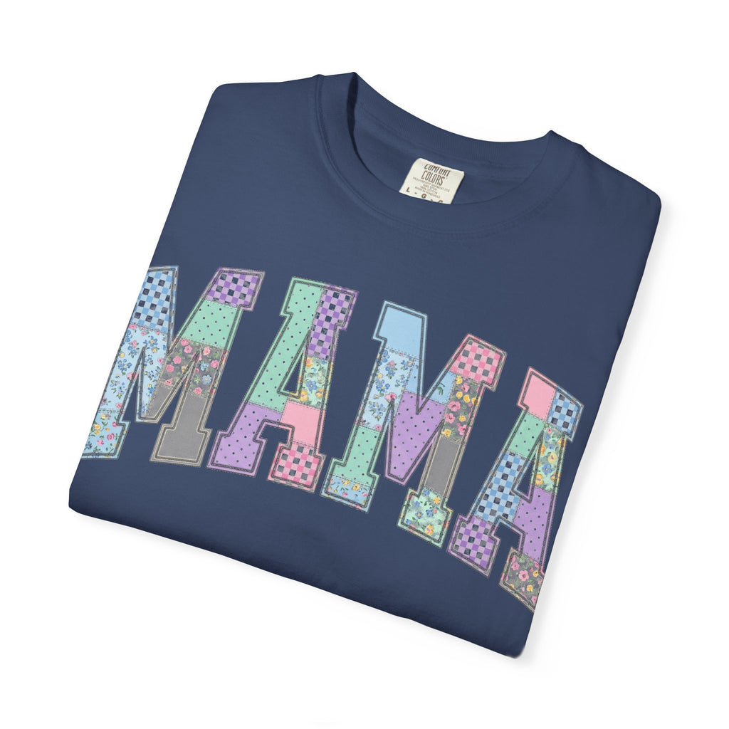 Mama Arched Patchwork Shirt, Pastel Quilt Letter Tee, Cottagecore Mom Shirt, Mothers Day Gift