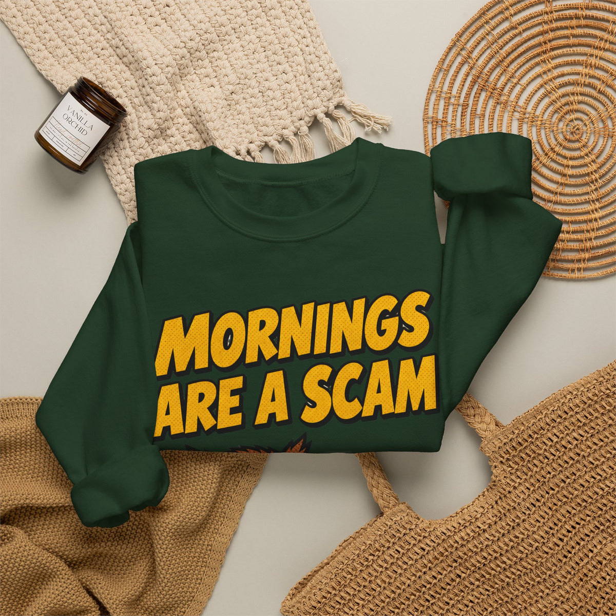 Sarcastic Sweatshirt Mornings Are A Scam | Grumpy Owl Comic Sweatshirt | Funny Not A Morning Person Gift | Anti Morning