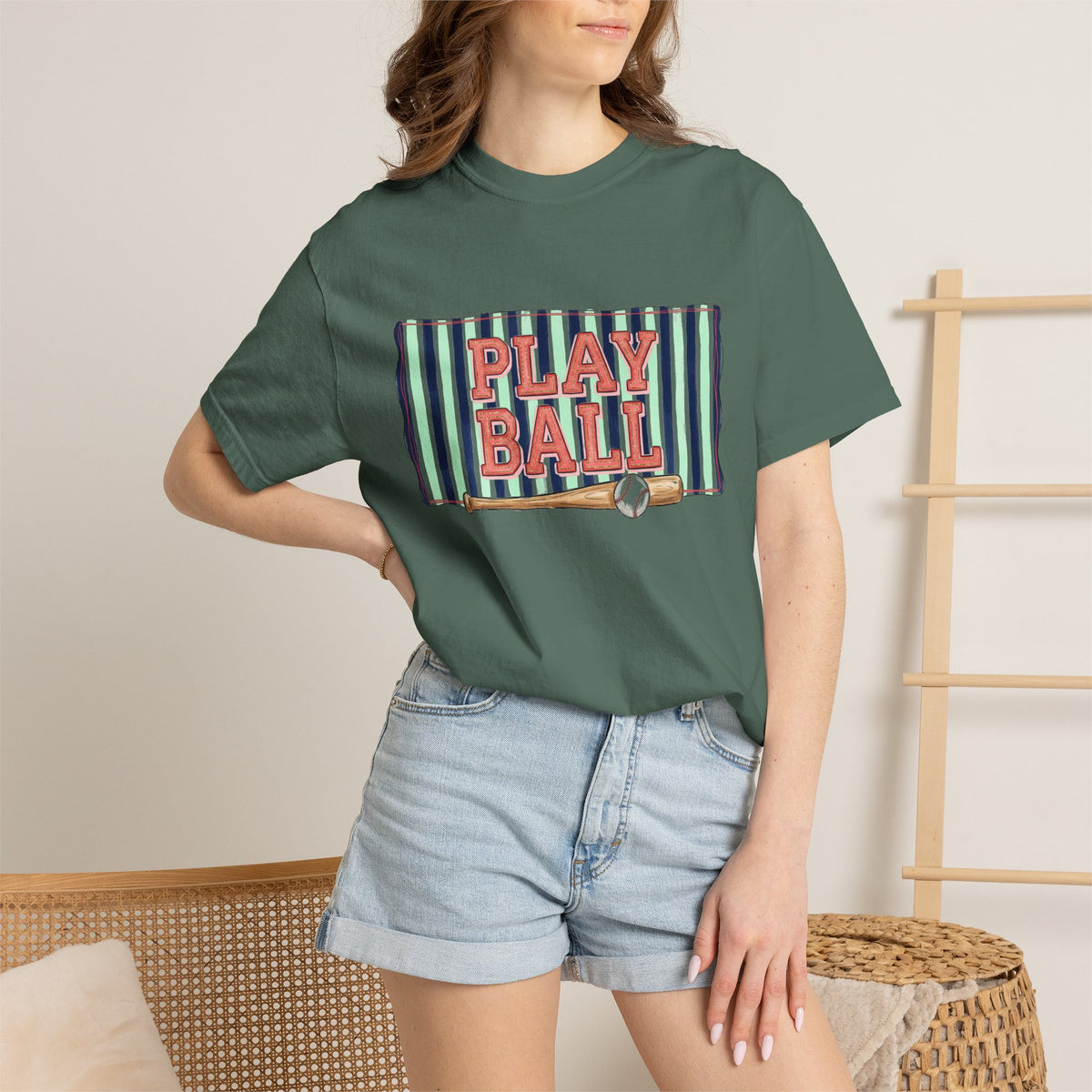 Play Ball Wide Stripe Shirt, Baseball Bat And Ball Tee, Vintage Game Day Shirt, Baseball Mom Gift