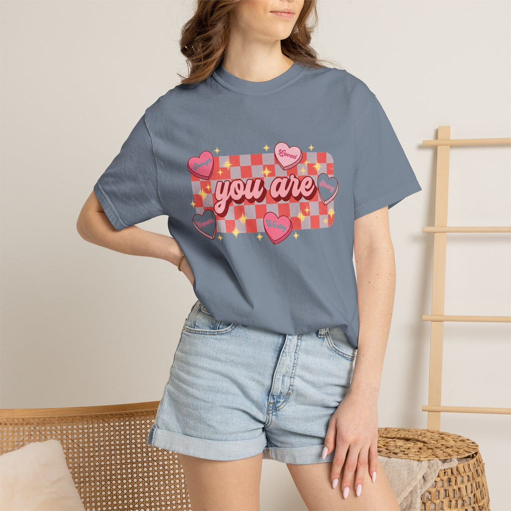 You Are Enough Loved Worthy Shirt, Conversation Heart Checkerboard Tee, Affirmation Valentine Shirt, Gift For Her