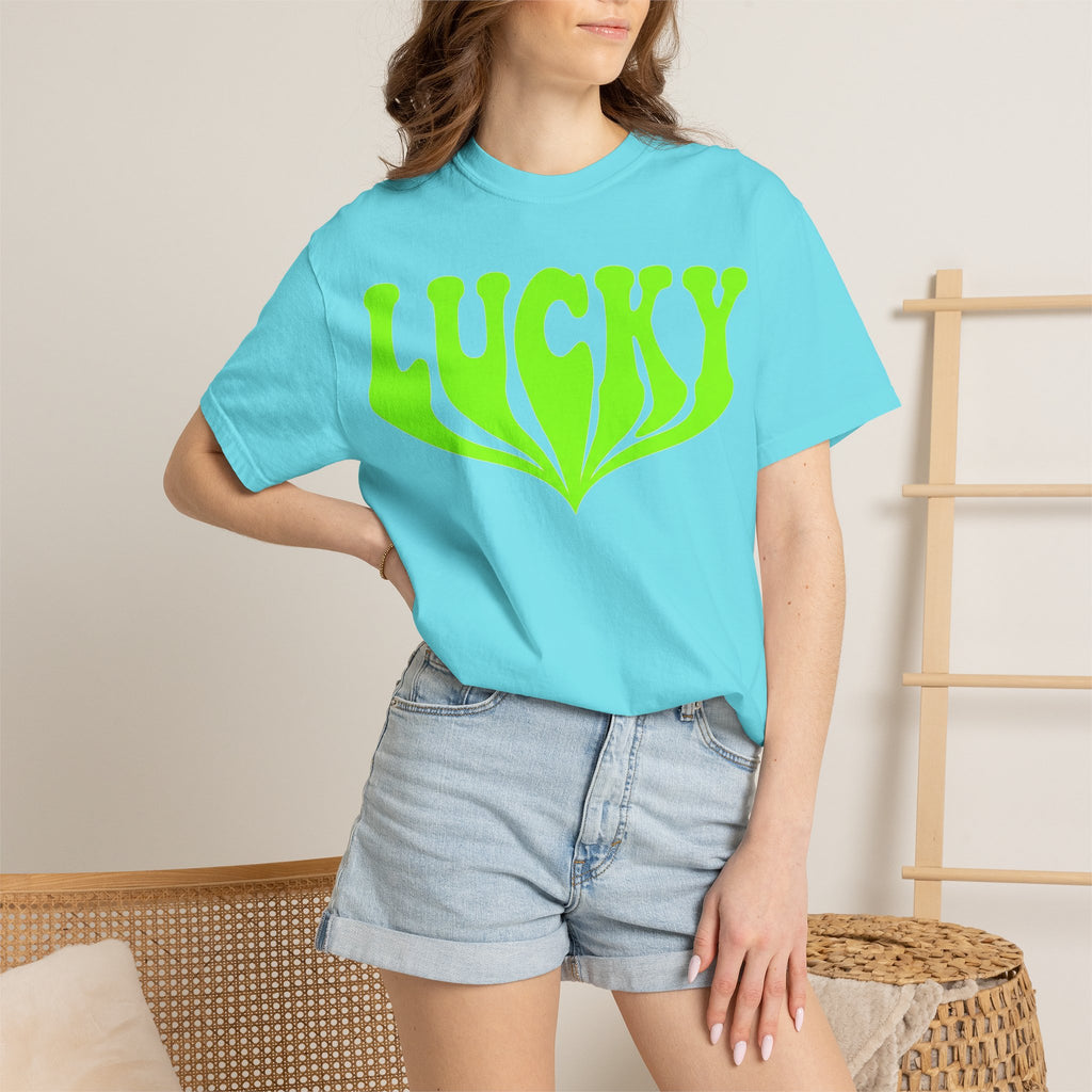 Lucky Drippy Type Shirt, Neon Green Psychedelic Tee, Retro St Patricks Day Shirt, Rave Gift