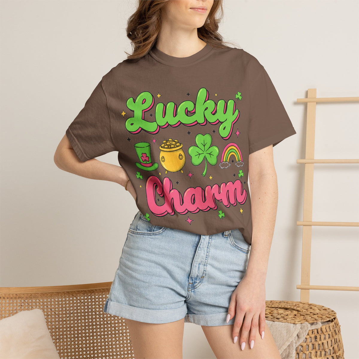 Lucky Charm Pink Shirt, Groovy St Patricks Day Tee, Rainbow Clover Shirt, Irish Gift