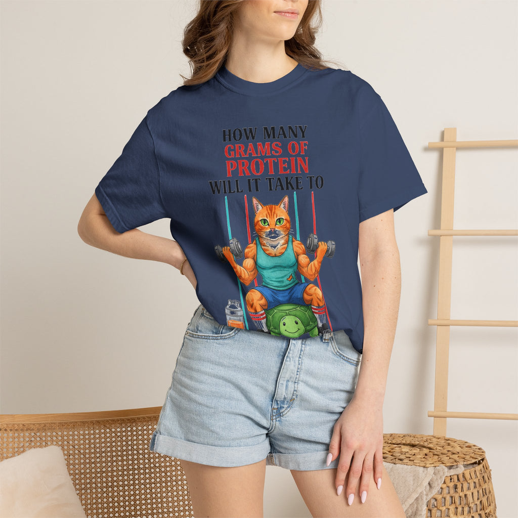 How Many Grams Of Protein Tall Shirt, Funny Buff Cat Gym Tee, Protein Humor Shirt, Weightlifting Gift