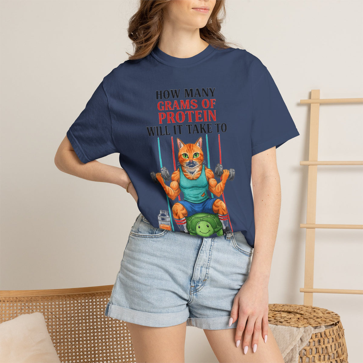 How Many Grams Of Protein Tall Shirt, Funny Buff Cat Gym Tee, Protein Humor Shirt, Weightlifting Gift